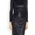 Women’s genuine lambskin black dressround neck party dress