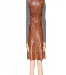 Women’s genuine lambskin brown dressparty sleeveless dress