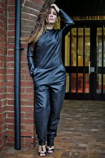 Women’s blacksoft lambskin leather utility jumpsuit