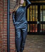 Women’s blacksoft lambskin leather utility jumpsuit