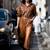Women’s brown soft lambskin leather utility jumpsuit