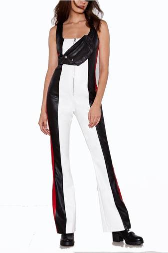 Women’s white soft lambskin leather utility jumpsuit