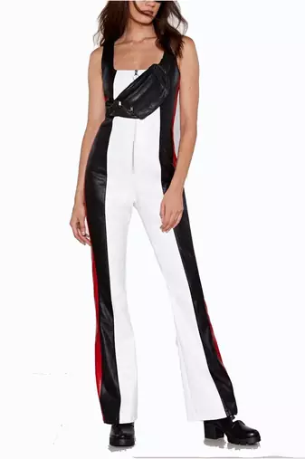Women’s white soft lambskin leather utility jumpsuit