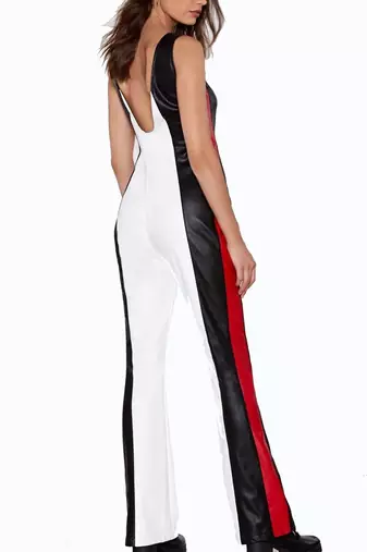Women’s white soft lambskin leather utility jumpsuit