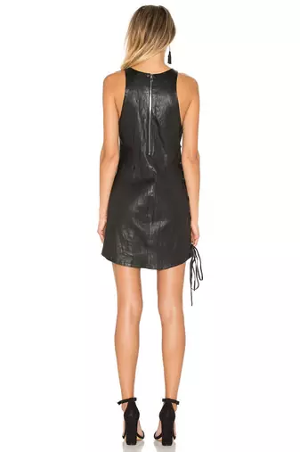 Women’s genuine lambskin black dressshort length side lace-up dress