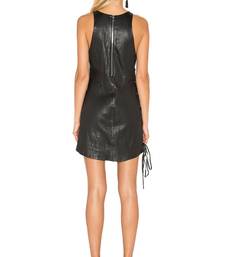 Women’s genuine lambskin black dressshort length side lace-up dress