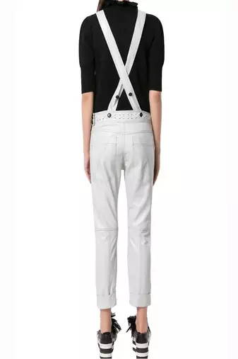 Women’s white soft lambskin leather utility jumpsuit for women