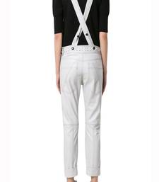 Women’s white soft lambskin leather utility jumpsuit for women