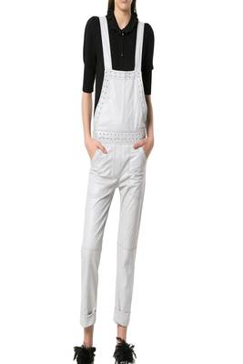 Women’s white soft lambskin leather utility jumpsuit for women 1