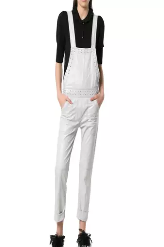 Women’s white soft lambskin leather utility jumpsuit for women