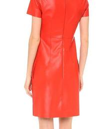 Women’s genuine lambskin orange dressparty short sleeve dress
