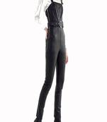 Women’s black soft lambskin leather utility jumpsuit sleeveless