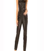 Women’s black soft lambskin leather utility belt waist jumpsuit sleeveless