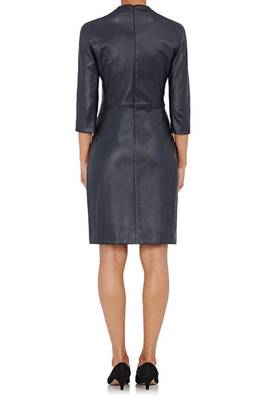 Women’s genuine lambskin navy blue dressparty dress 2