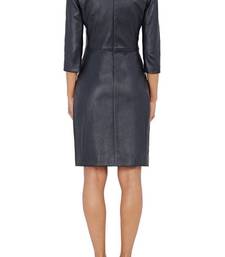 Women’s genuine lambskin navy blue dressparty dress
