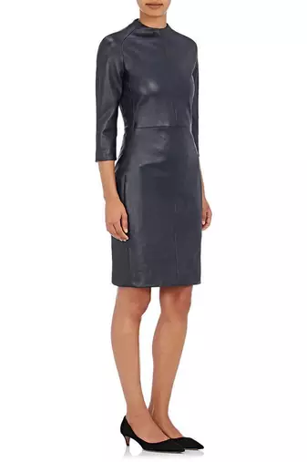 Women’s genuine lambskin navy blue dressparty dress