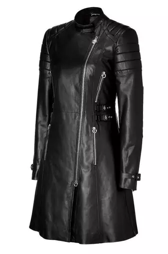 Women’s genuine lambskin black dresslong sleeve dress