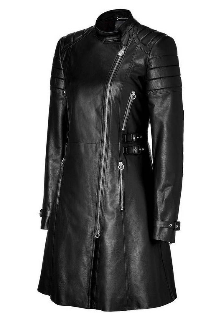 Women’s genuine lambskin black dresslong sleeve dress