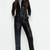 Women’s black soft lambskin leather utility jumpsuit front zipper