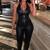 Women’s black soft lambskin leather utility jumpsuit front zipper sleeveless