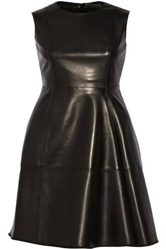 Women’s genuine lambskin black dresssleeveless dress