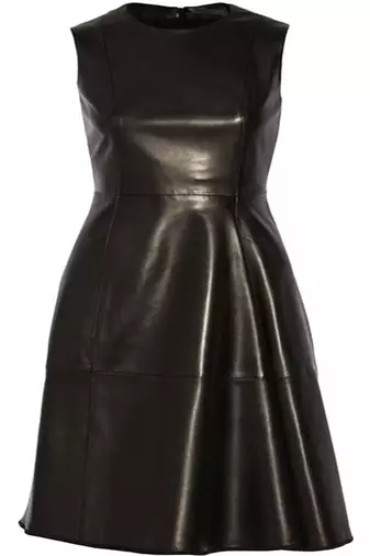 Women’s genuine lambskin black dresssleeveless dress