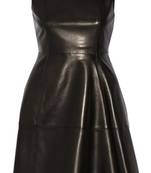Women’s genuine lambskin black dresssleeveless dress
