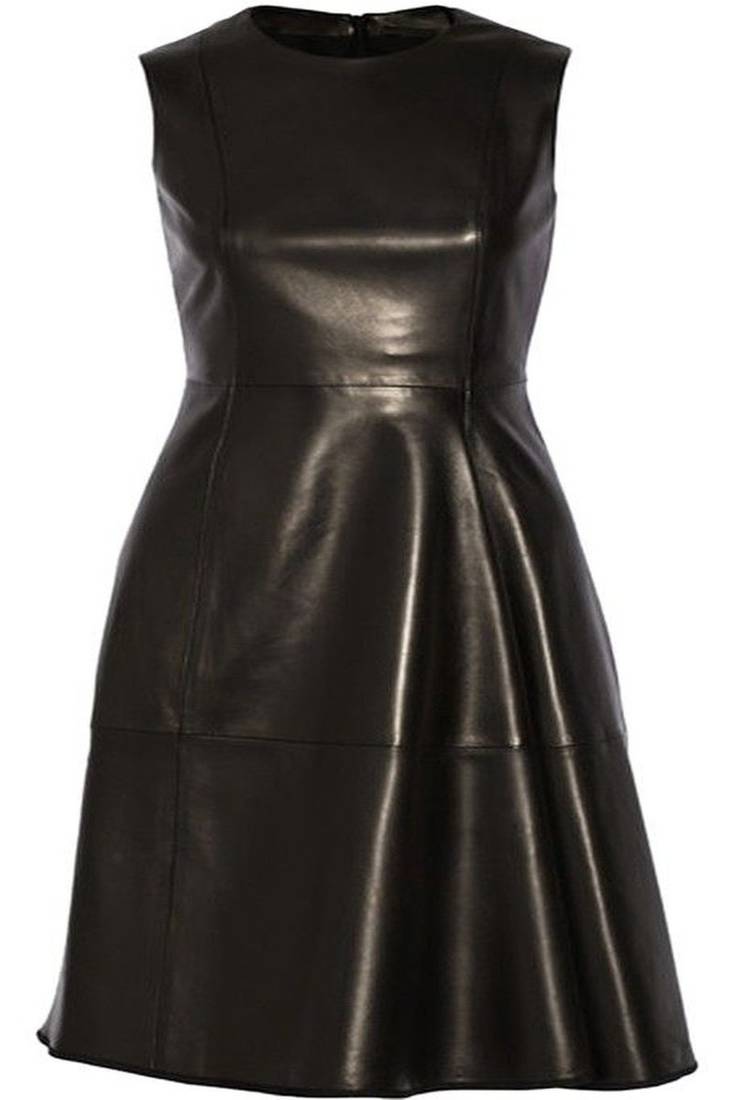 Women’s genuine lambskin black dresssleeveless dress