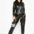 Women’s black soft lambskin leather utility jumpsuit front button