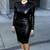 Women’s genuine lambskin black dresslong sleeve fitted dress