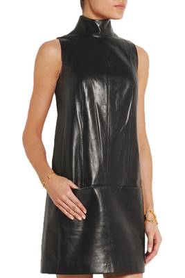 Women’s genuine lambskin black dresshigh-neck dress 1