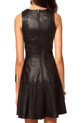 Women’s genuine lambskin black dressfit & flaire dress 2