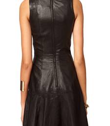 Women’s genuine lambskin black dressfit & flaire dress