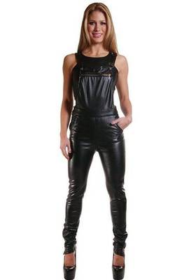 Women’s black soft lambskin leather utility sleeveless jumpsuit 1