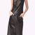 Women’s genuine lambskin black dressv-neck dress