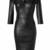 Women’s genuine lambskin black dress v-neck dress