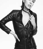 Women’s black soft lambskin leather utility long sleeve stylish jumpsuit