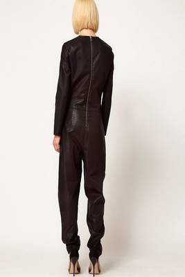 Women’s black soft lambskin leather utility long sleeve stylish jumpsuit 2