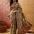 Green viscose silk position print saree with contrast blouse piece