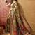Green viscose silk position print saree with contrast blouse piece
