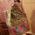 Green viscose silk position print saree with contrast blouse piece