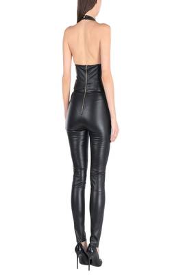 Women’s black soft lambskin leather utility sleeveless sexy jumpsuit 2