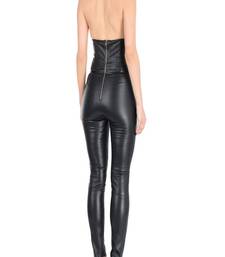 Women’s black soft lambskin leather utility sleeveless sexy jumpsuit