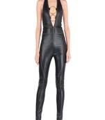Women’s black soft lambskin leather utility sleeveless sexy jumpsuit