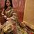 Green viscose silk position print saree with contrast blouse piece