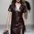 Women’s genuine lambskin maroon dressv-neck dress