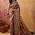 Purple viscose silk position print saree with contrast blouse piece