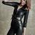 Women’s black soft lambskin leather utility 3/4 sleeve jumpsuit