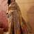 Mustard viscose silk position print saree with contrast blouse piece