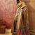 Mustard viscose silk position print saree with contrast blouse piece